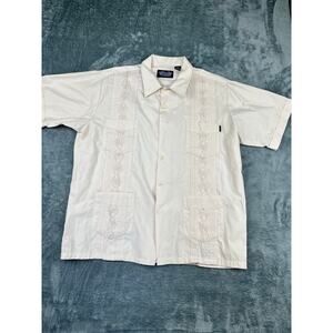 Mens XL silver point beige 4 pocket embroidered short sleeve button up exc